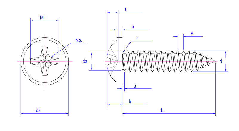 Technical drawing of a Pan Wafer Head M3 Self Tapping Screw, detailing head, shank, and thread dimensions.