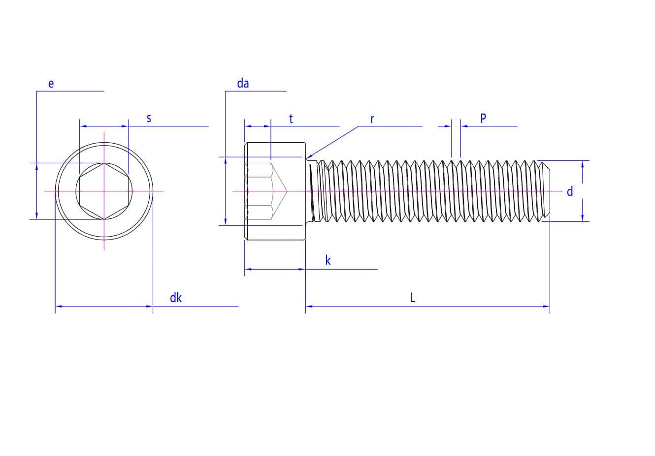 Parafusos autotravantes de cabeça sextavada com arruelas, identificados com vistas superior/lateral; ideais para uso autotravante.