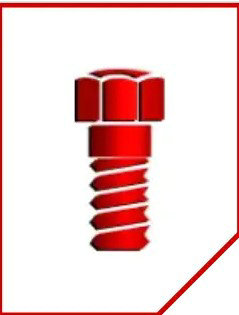 Red hexagonal-head screw icon, resembling Hex bolts, on a white background.