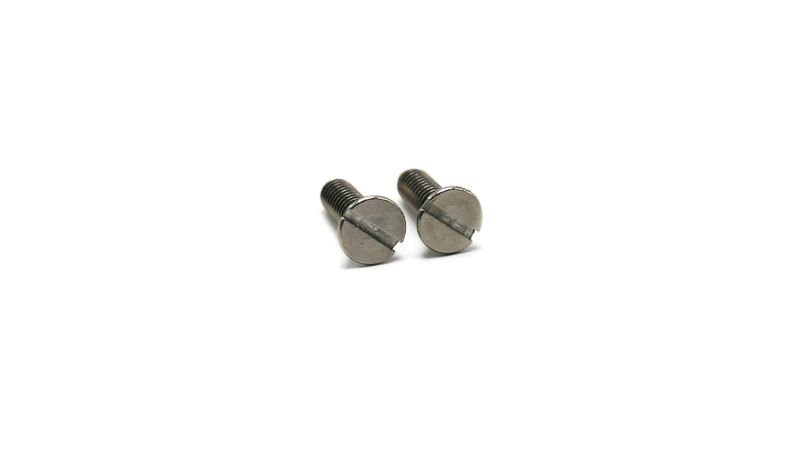 Two corrosion-resistant silver flathead screws lie side by side on a white background.