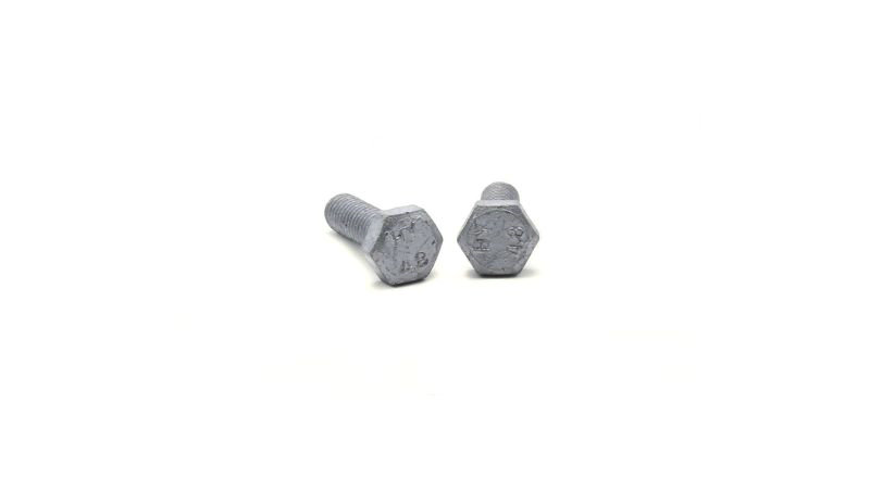 Two metal hex bolts on a white background, with Oukailuo's corrosion-resistant coatings—one upright, one on its side.