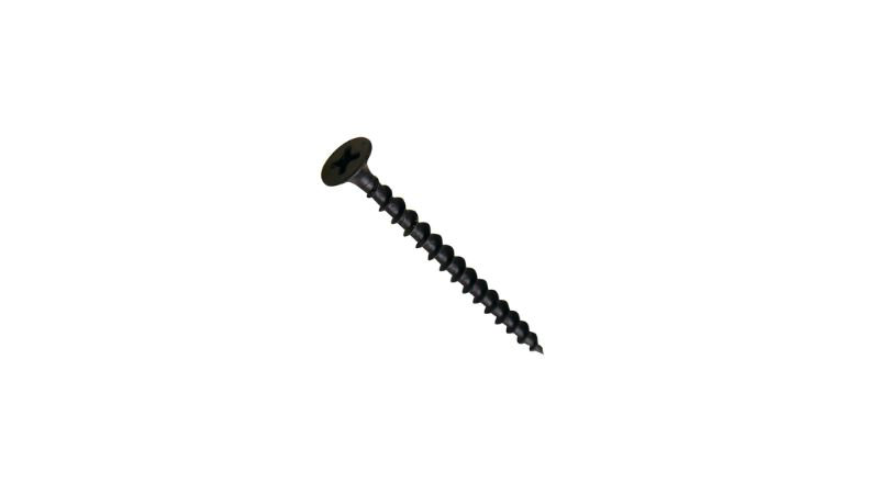 A black screw with a flat head sits on a white background, showcasing Oukailuo's durable, corrosion-resistant design.