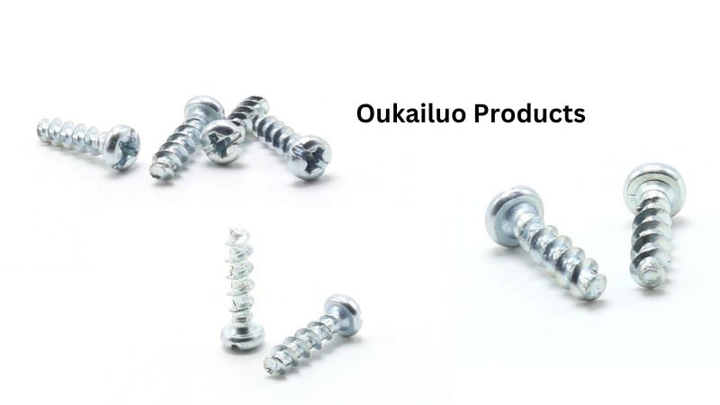 Five screws with coarse and fine threads lie on a white background, beside the text "Oukailuo Products.