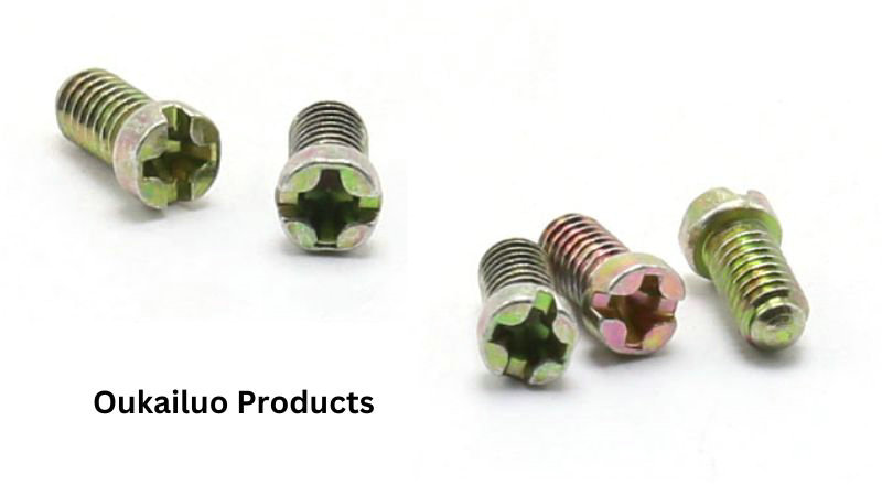 Four star-head metal screws on a white background. Text: "Oukailuo Products.