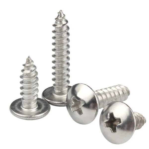 A set of four Stainless Steel Phillips Truss Head Screws in various lengths is shown against a white background.