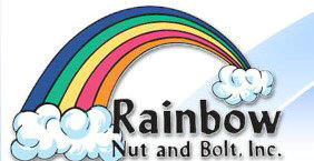 Logo for Rainbow Nut and Bolt, Inc., featuring a vibrant rainbow with clouds, symbolizing top-quality nut fastener suppliers.