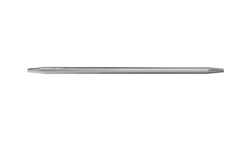 A metallic dowel pin, used for pin selection, lies horizontally on a white background.